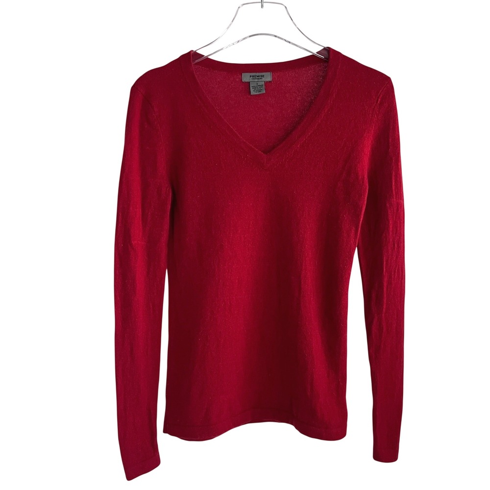 Premise Cashmere Red V-Neck Sweater Women Parisian Luxury Old Money Capsule S